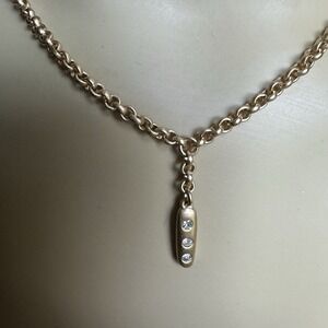 Roberta Chiarella Pendant Necklace 15 Inch Gold Plate Chain 3 Rhinestones Signed